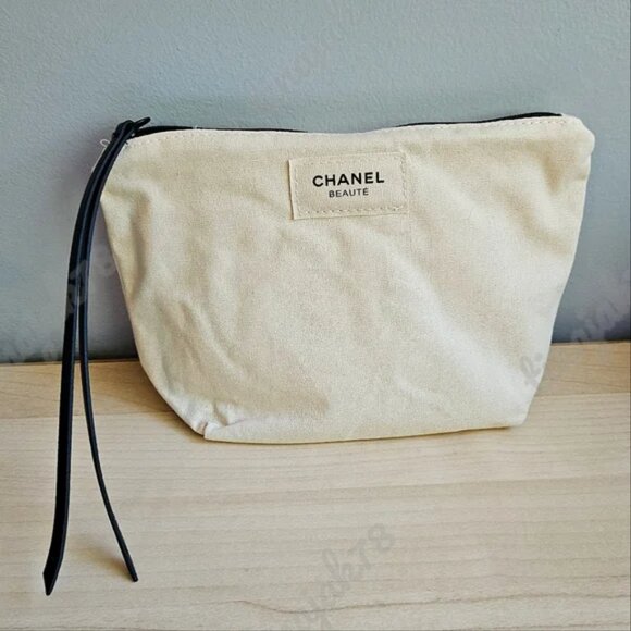 Chanel Beauty Beige Linen Pouch Cosmetic Bag with Mirror - Picture 5 of 5